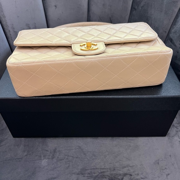 Vintage 24k gold & beige Chanel top handle crossbody - Picture 6 of 15